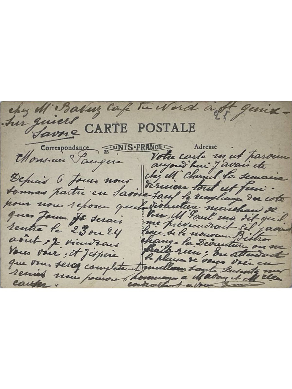 Verso de la carte postale