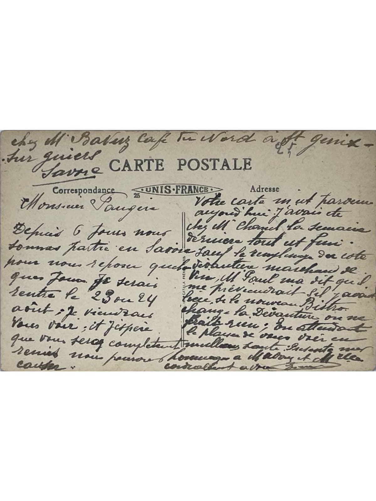 Verso de la carte postale
