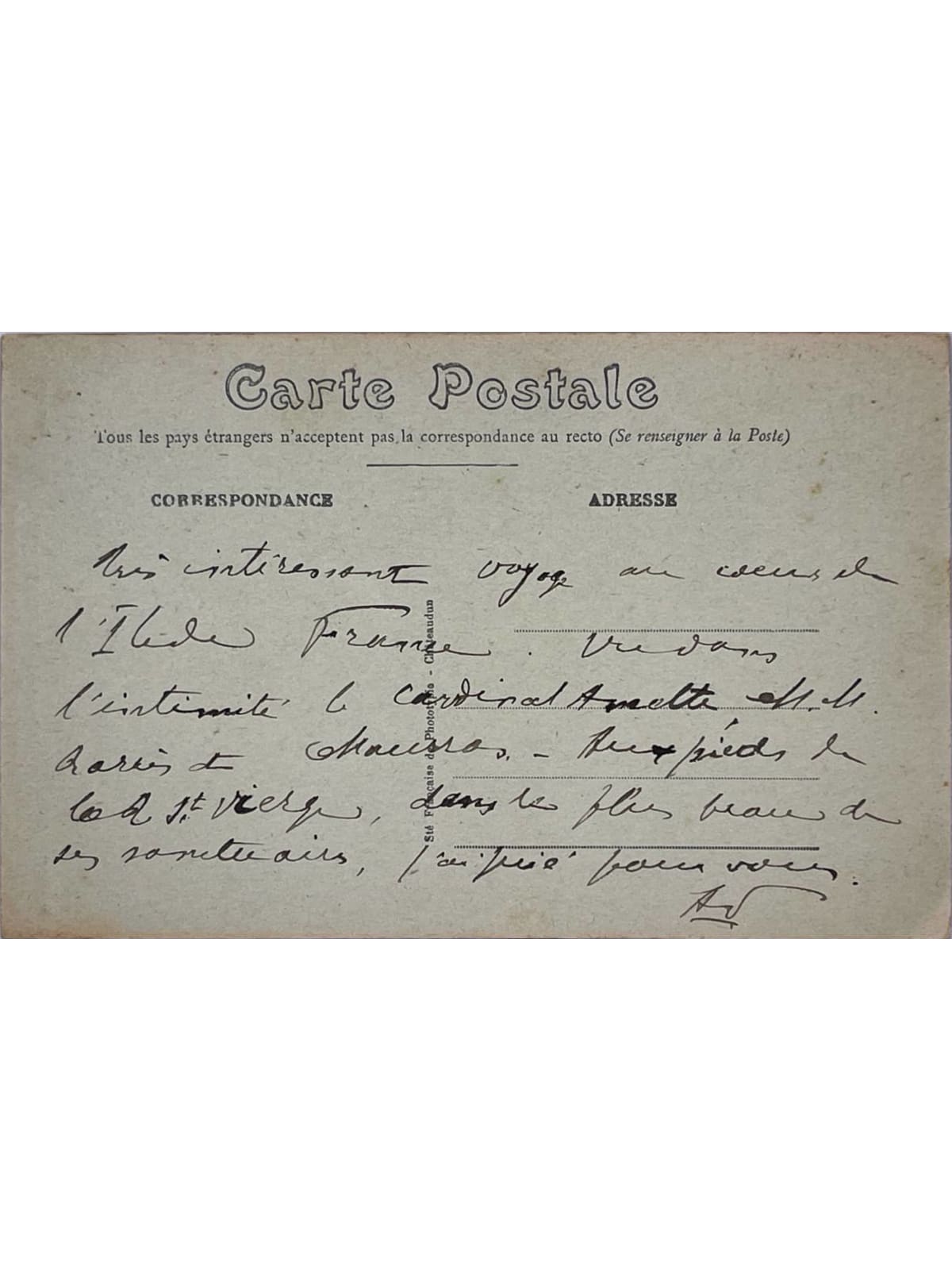 Verso de la carte postale