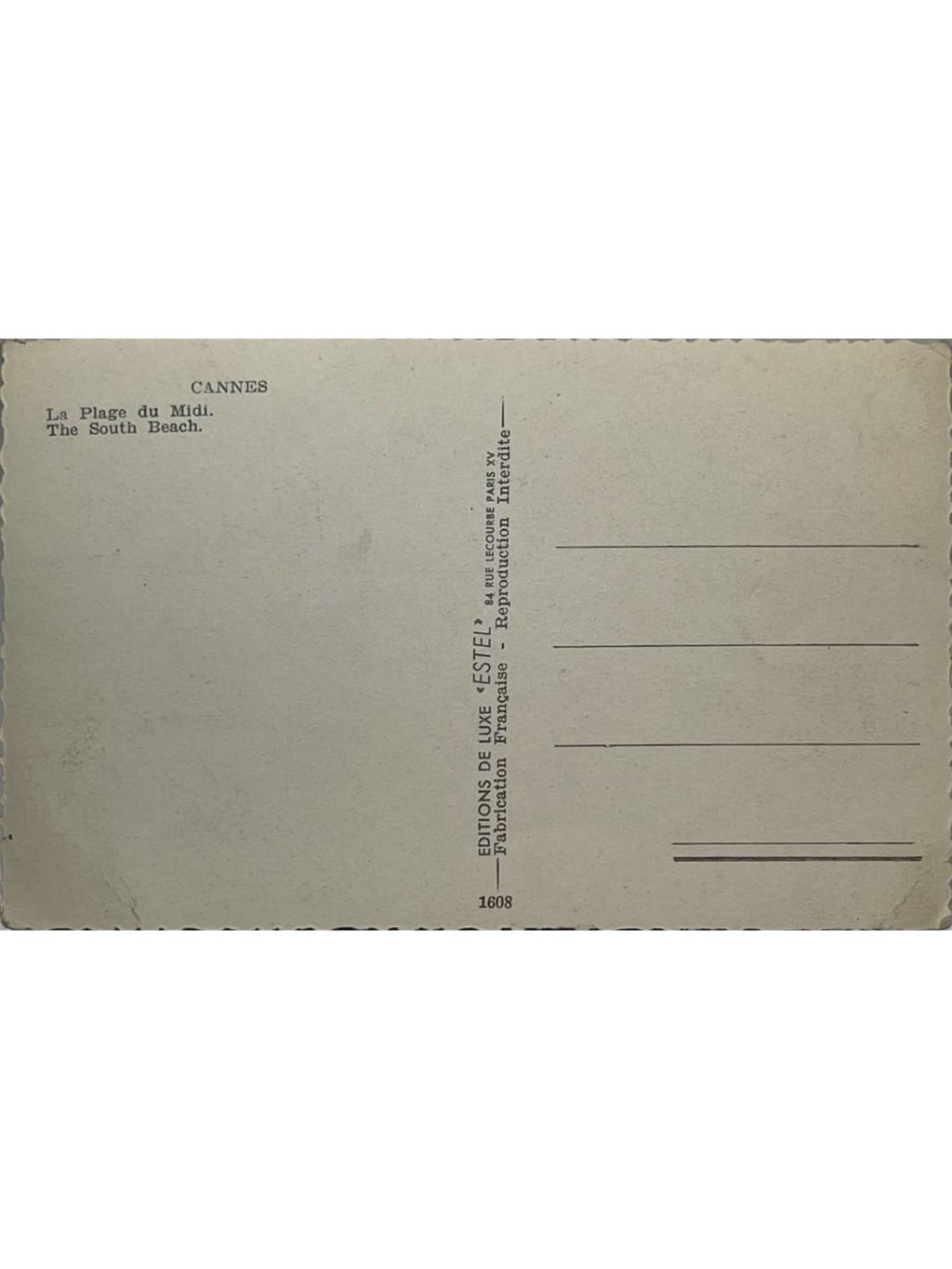 Verso de la carte postale