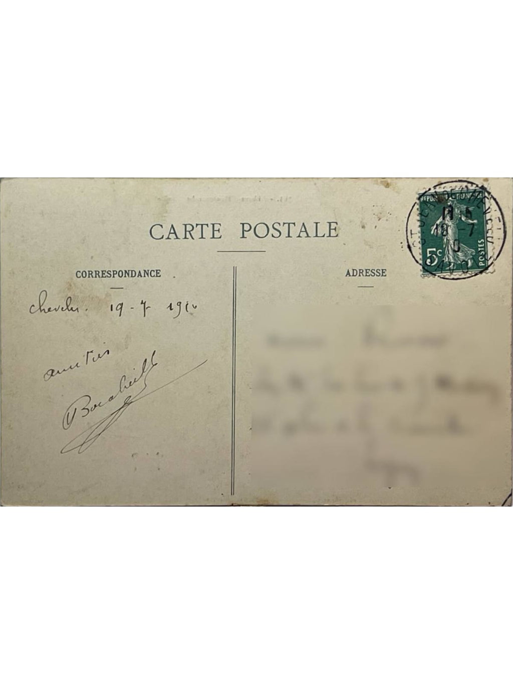 Verso de la carte postale