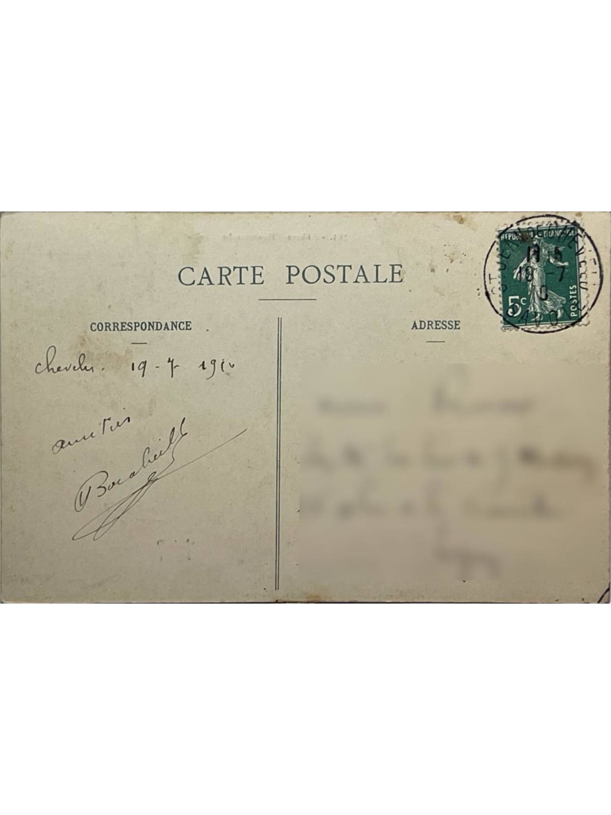 Verso de la carte postale
