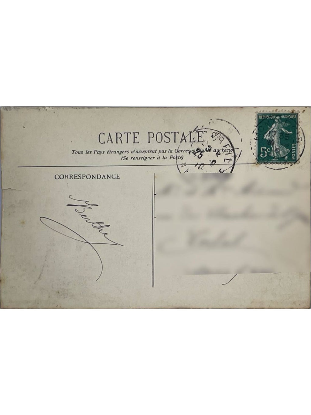 Verso de la carte postale