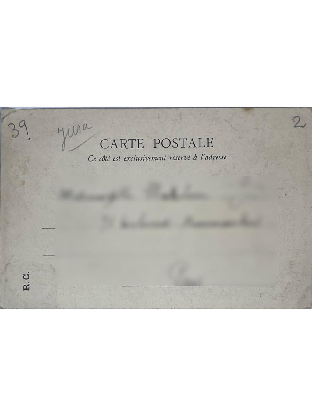 Verso de la carte postale