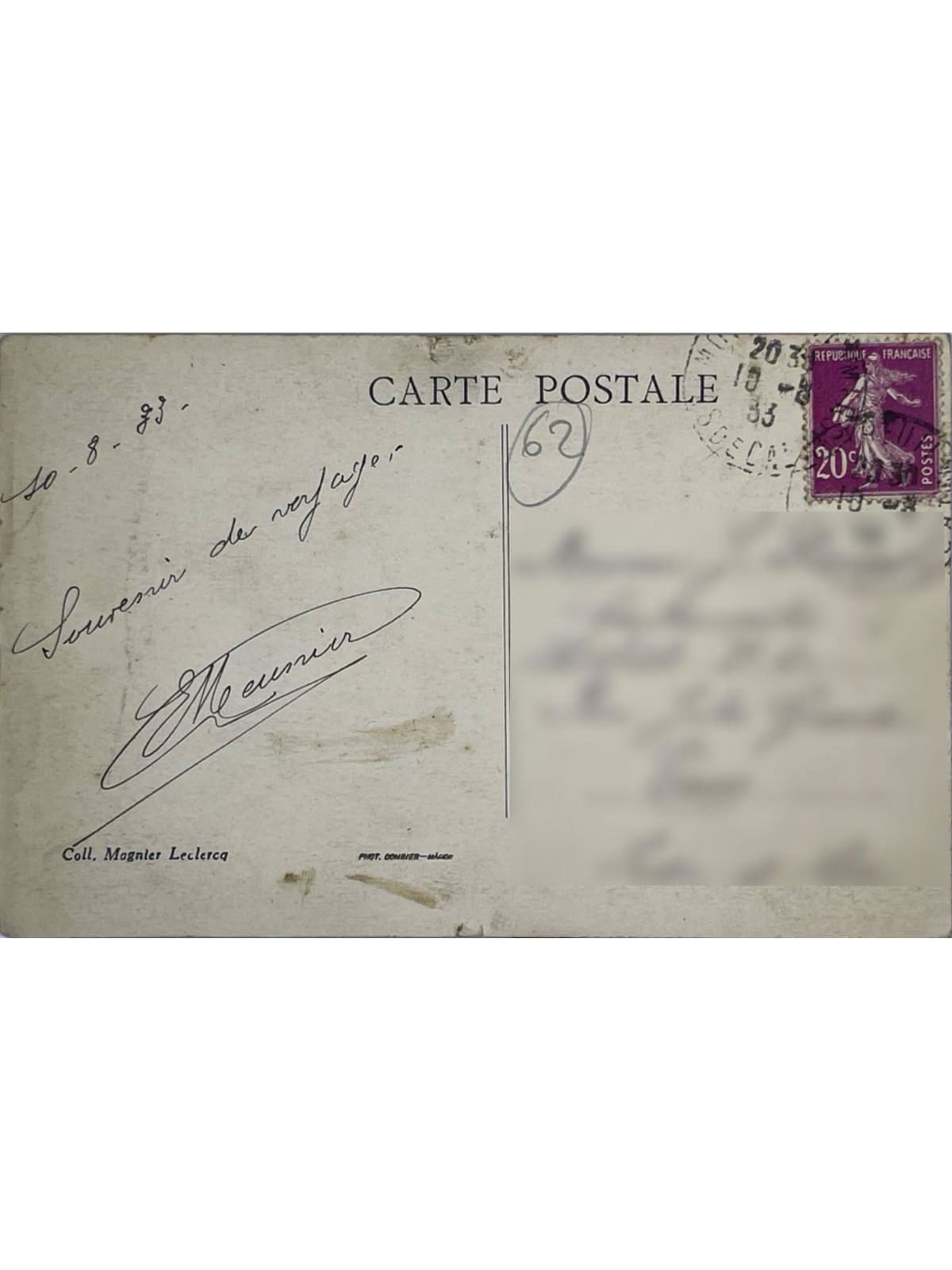 Verso de la carte postale