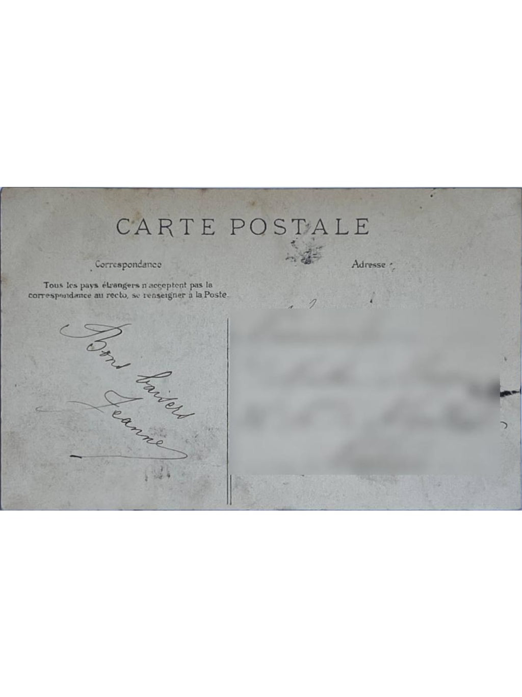 Verso de la carte postale