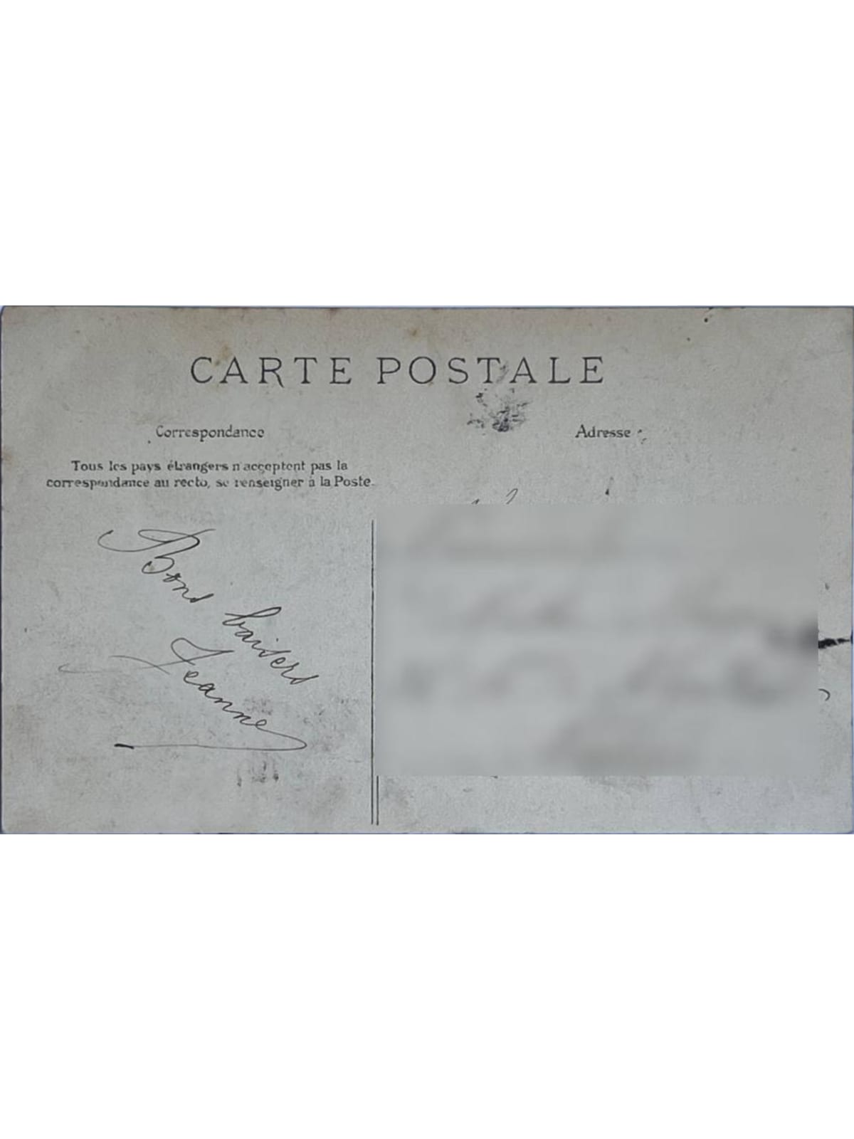 Verso de la carte postale