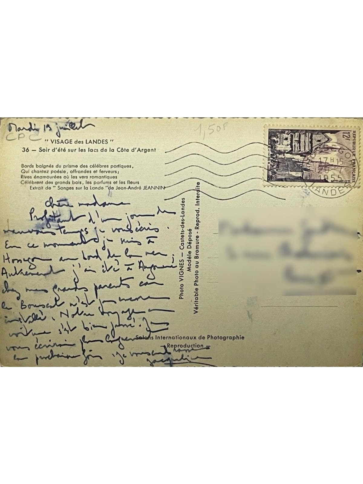 Verso de la carte postale