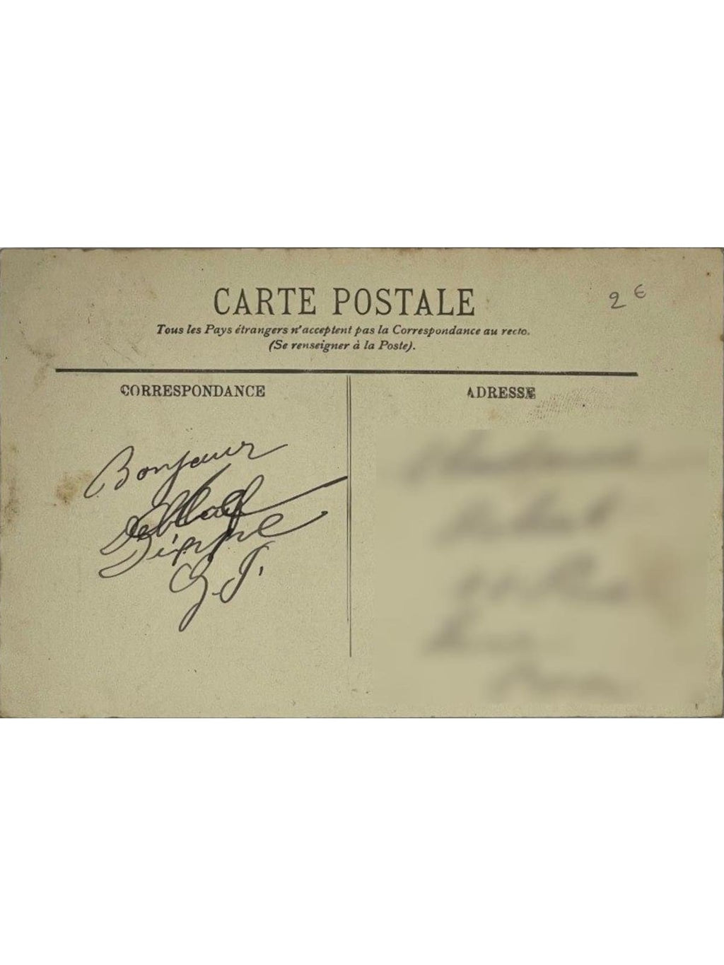 Verso de la carte postale