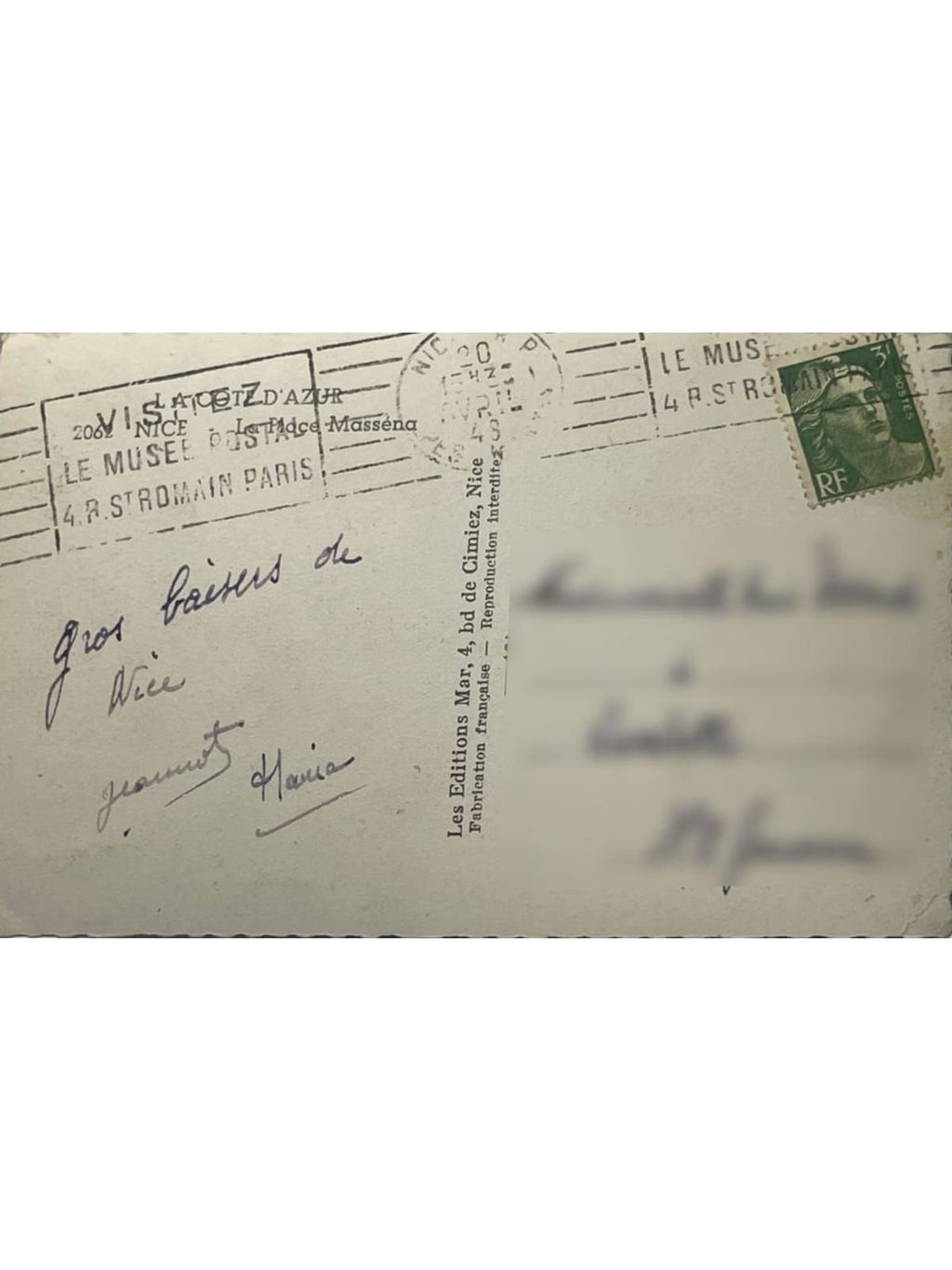 Verso de la carte postale