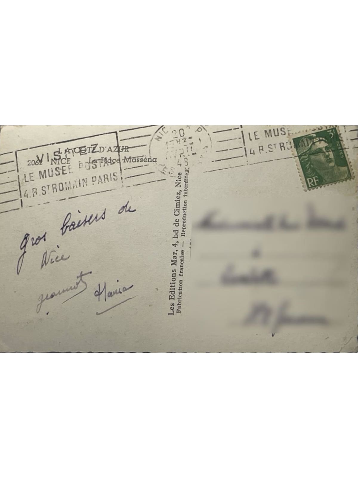 Verso de la carte postale