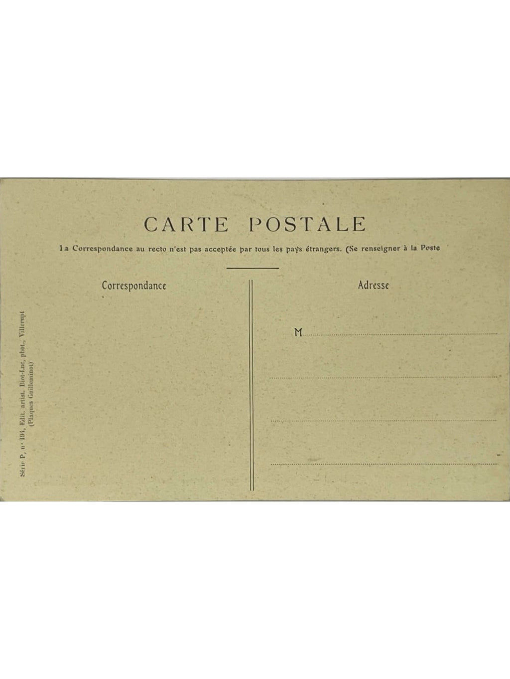 Verso de la carte postale