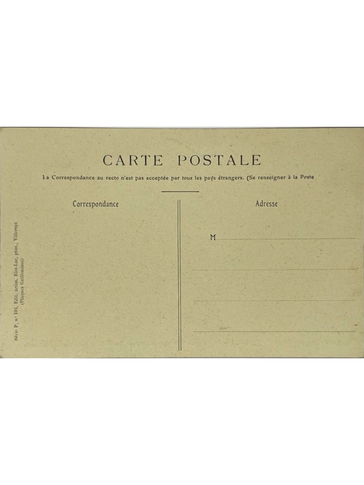 Verso de la carte postale
