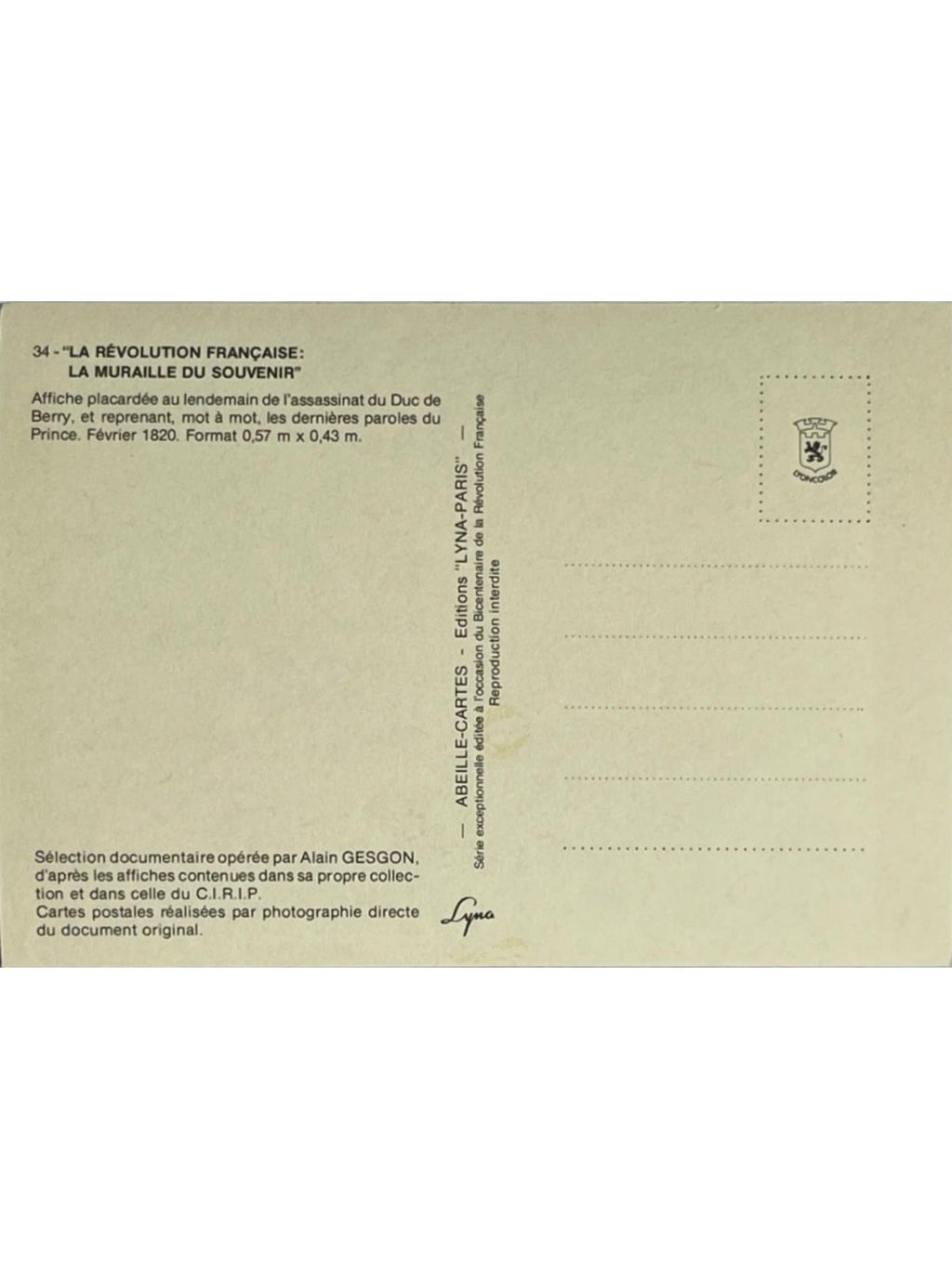 Verso de la carte postale