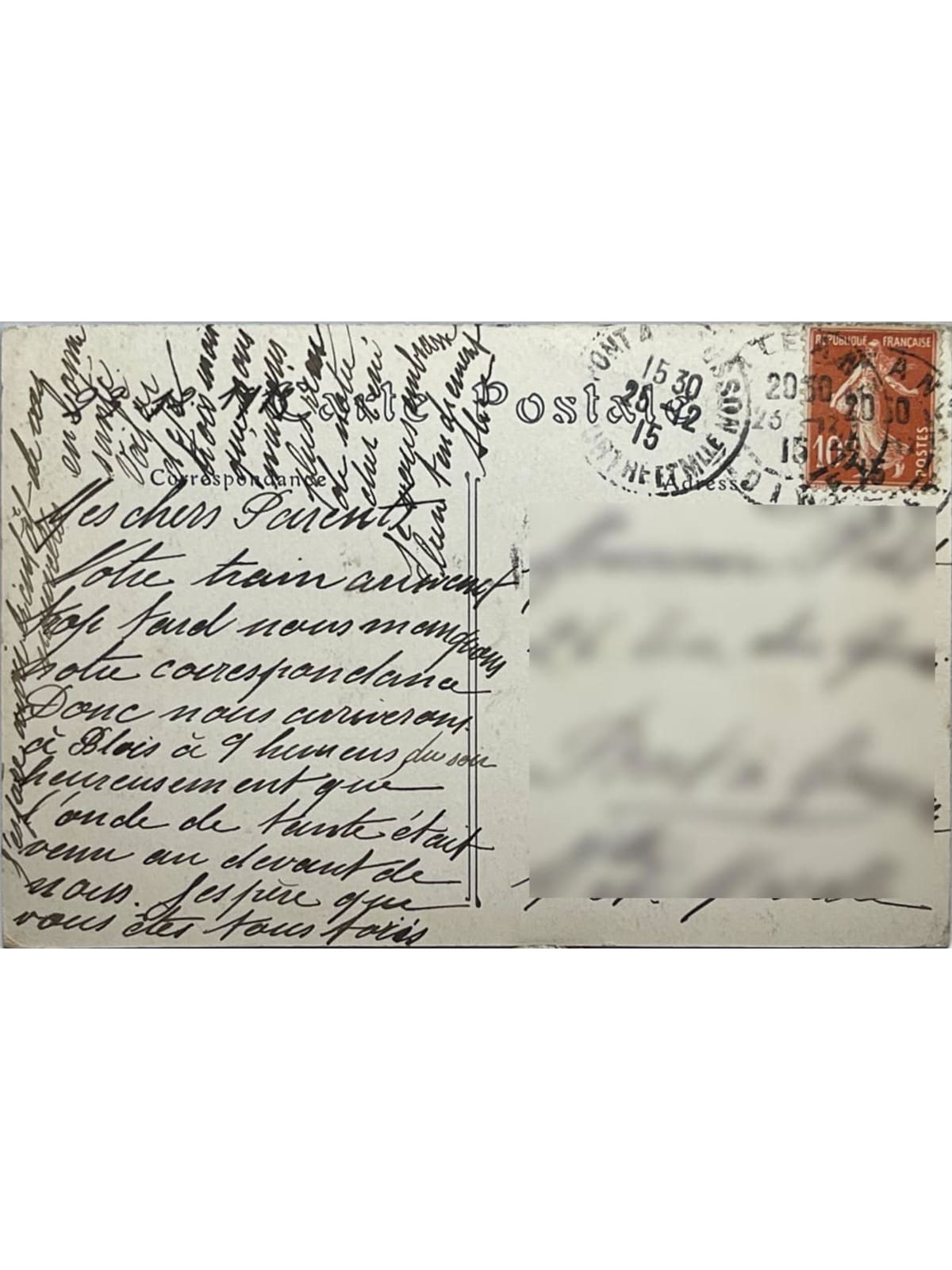 Verso de la carte postale