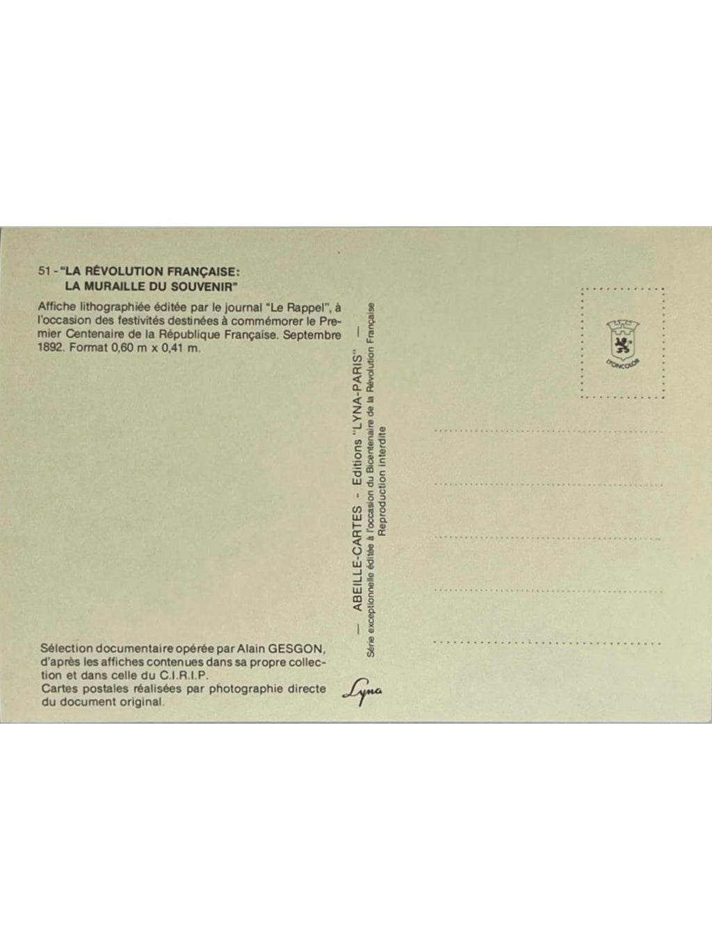 Verso de la carte postale