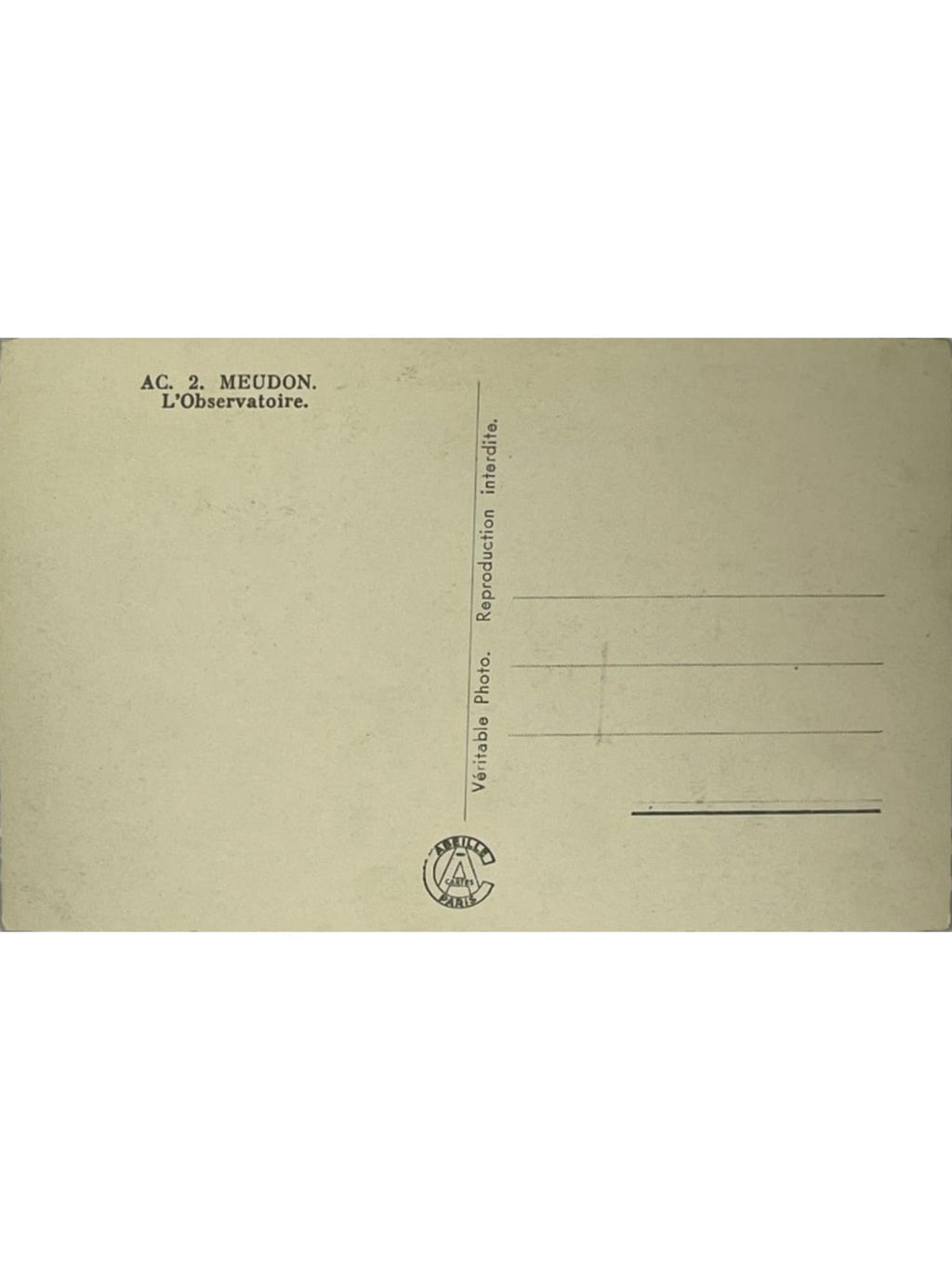 Verso de la carte postale