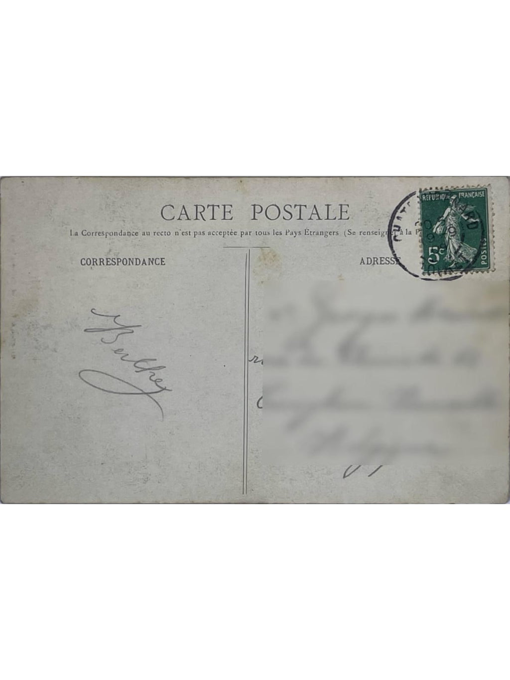 Verso de la carte postale