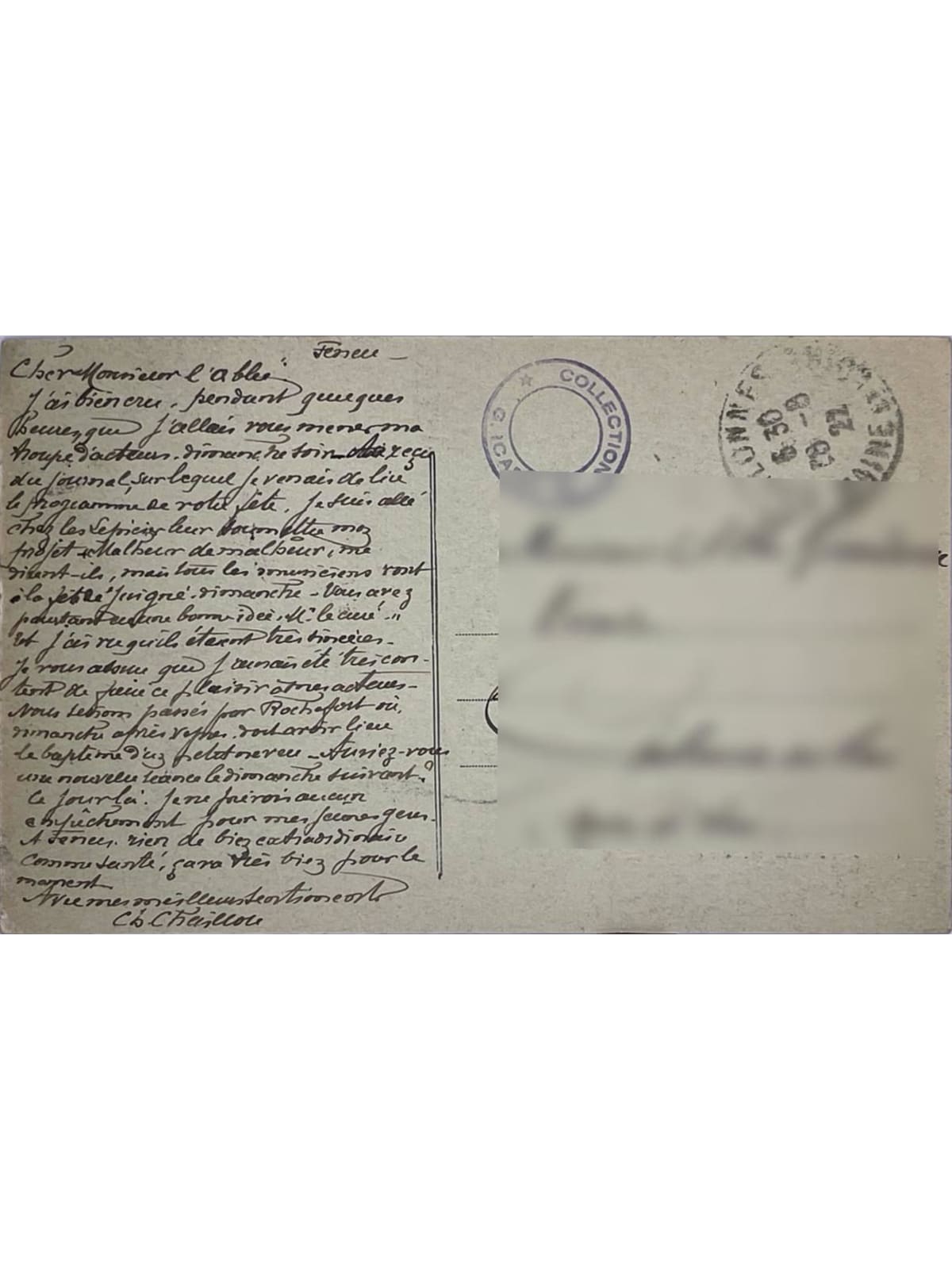Verso de la carte postale