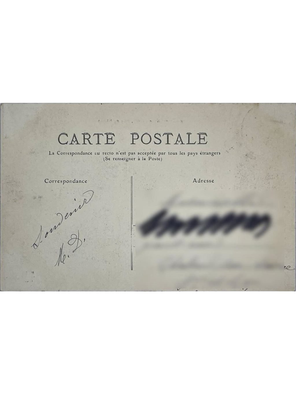 Verso de la carte postale