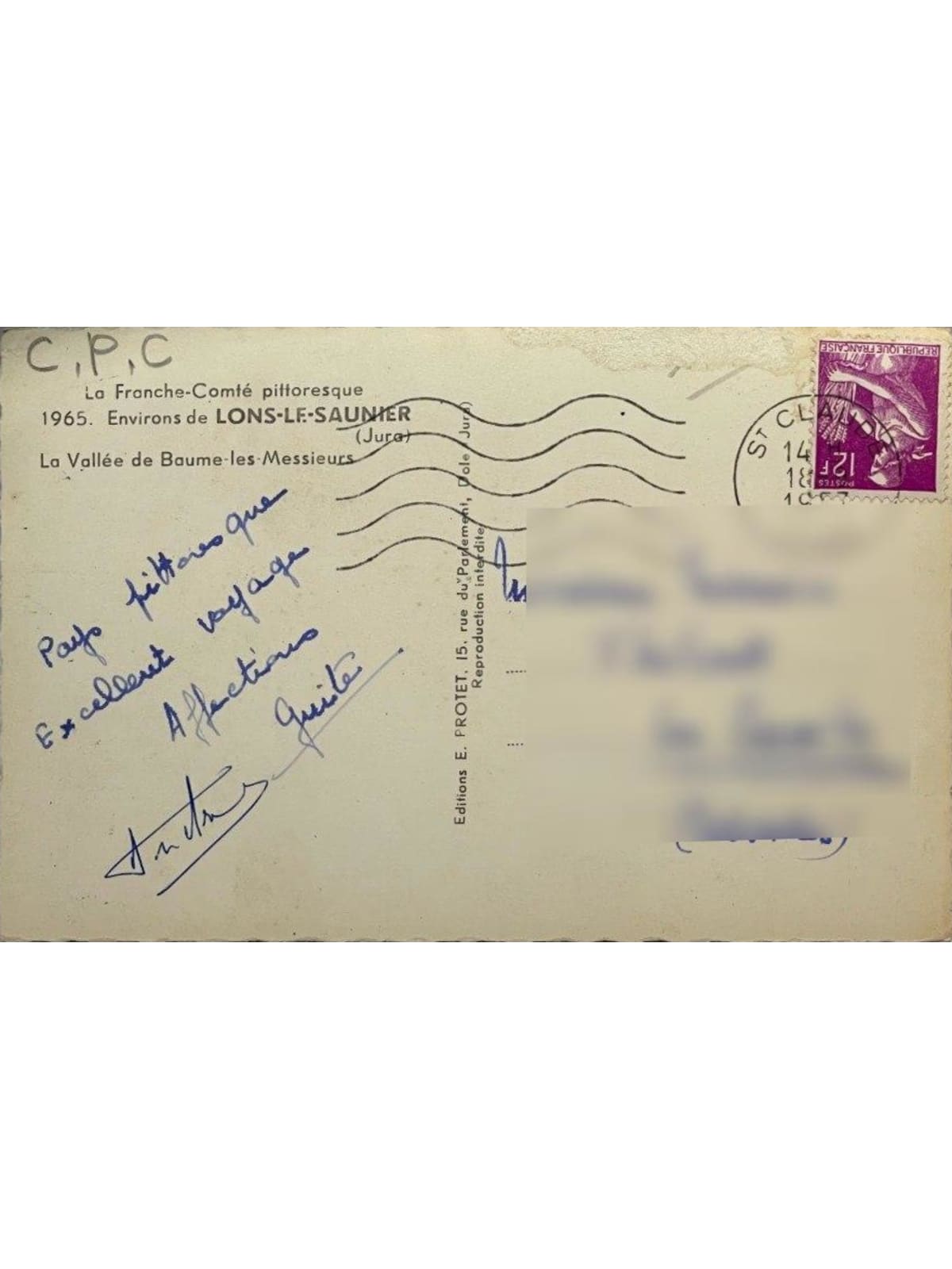 Verso de la carte postale
