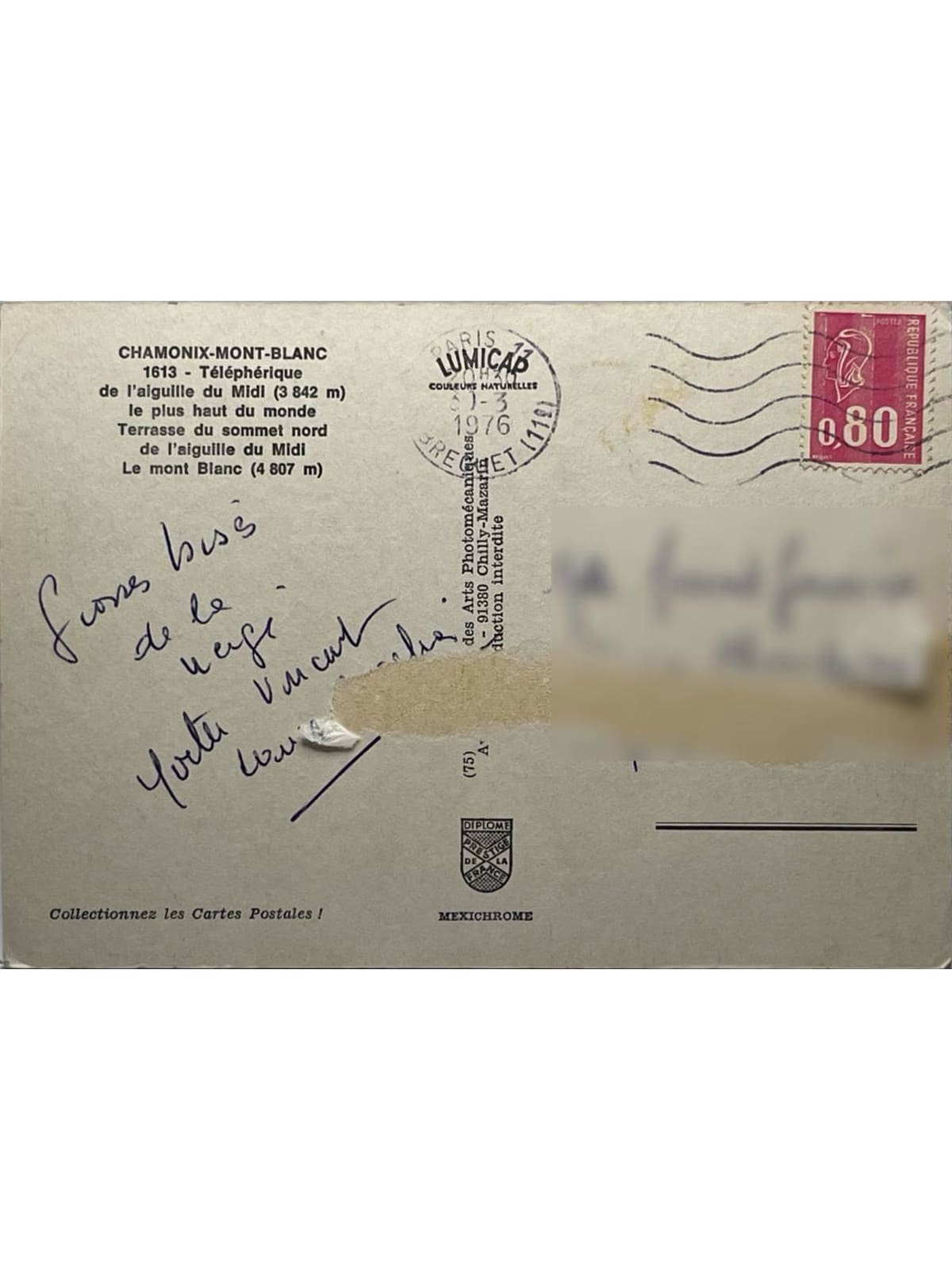 Verso de la carte postale
