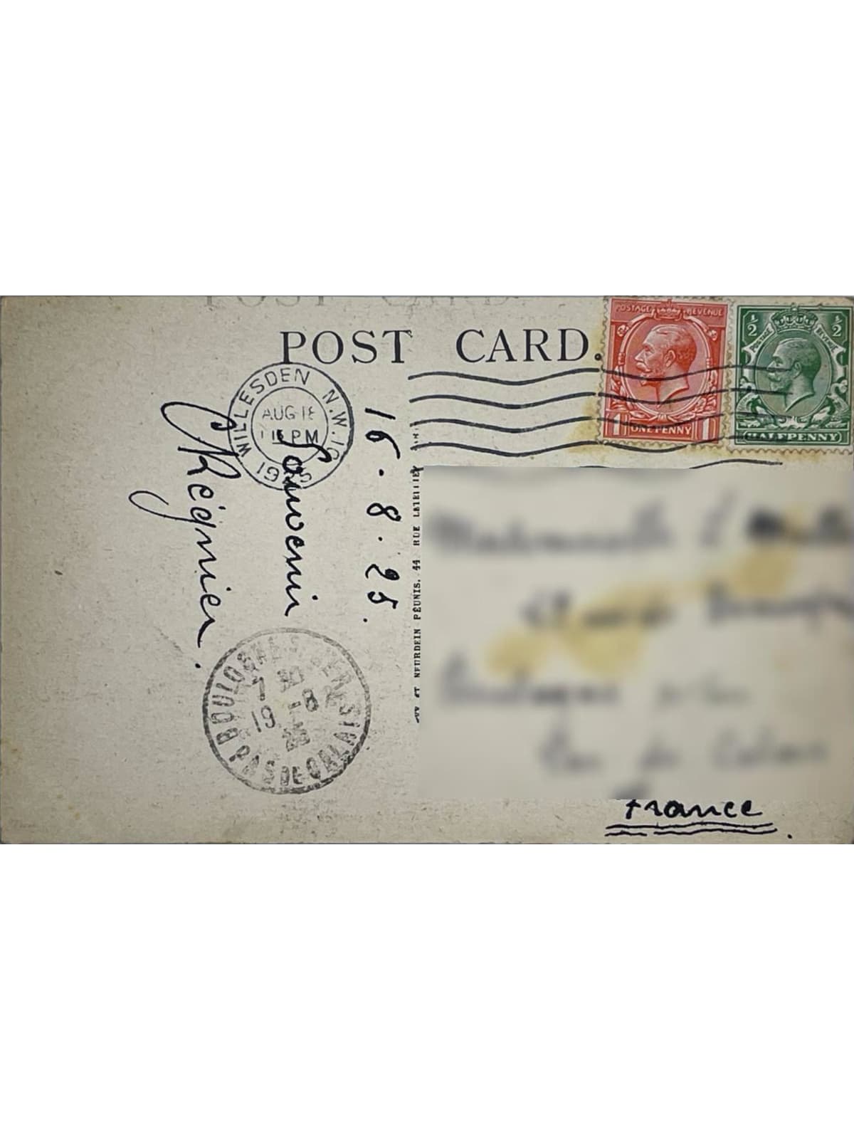 Verso de la carte postale