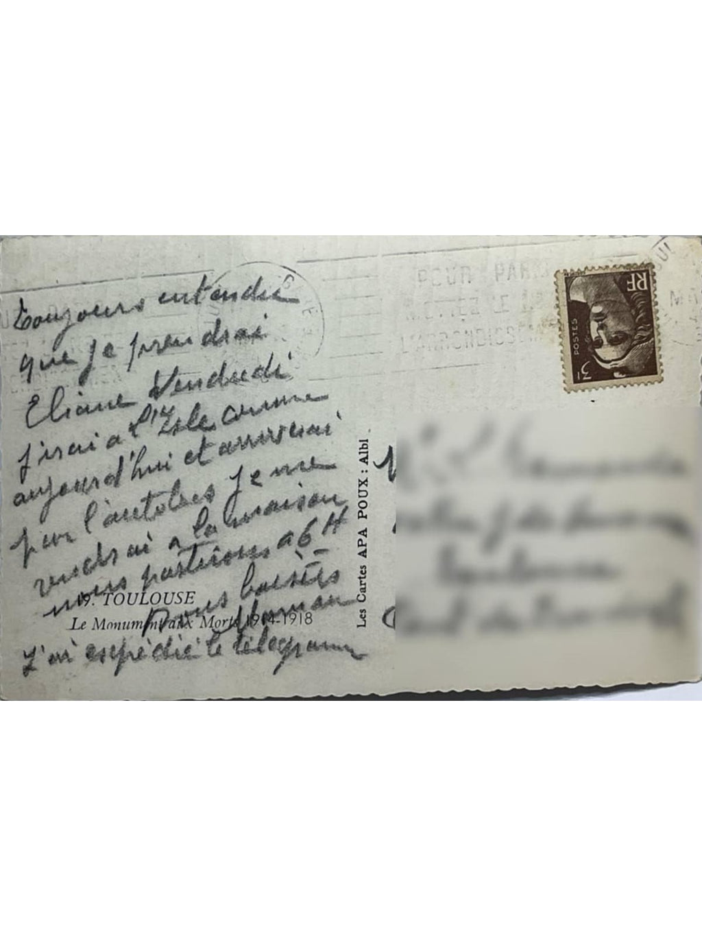 Verso de la carte postale