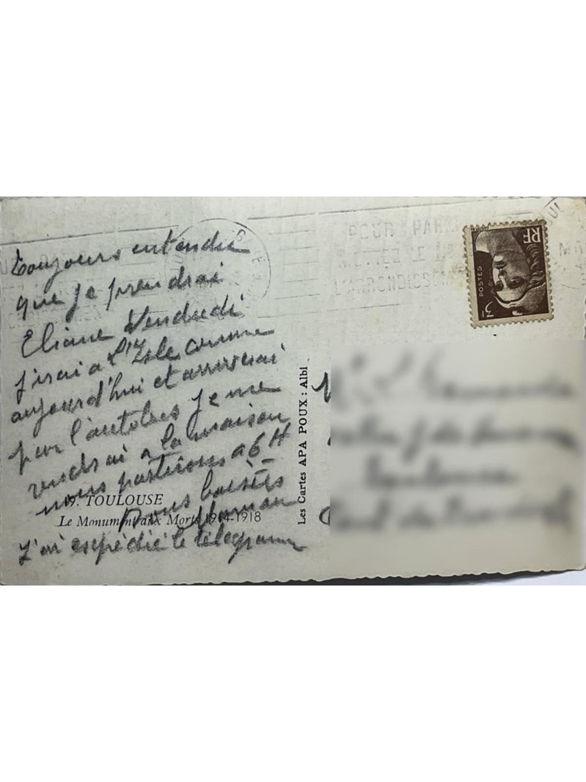 Verso de la carte postale