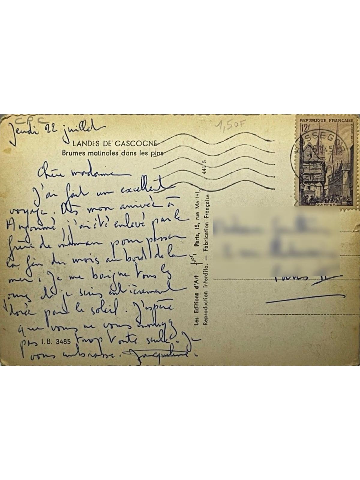 Verso de la carte postale