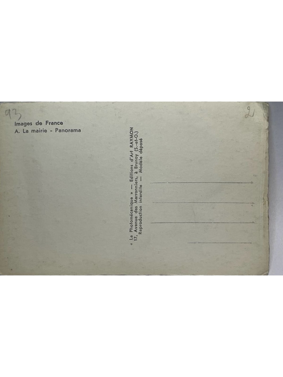 Verso de la carte postale