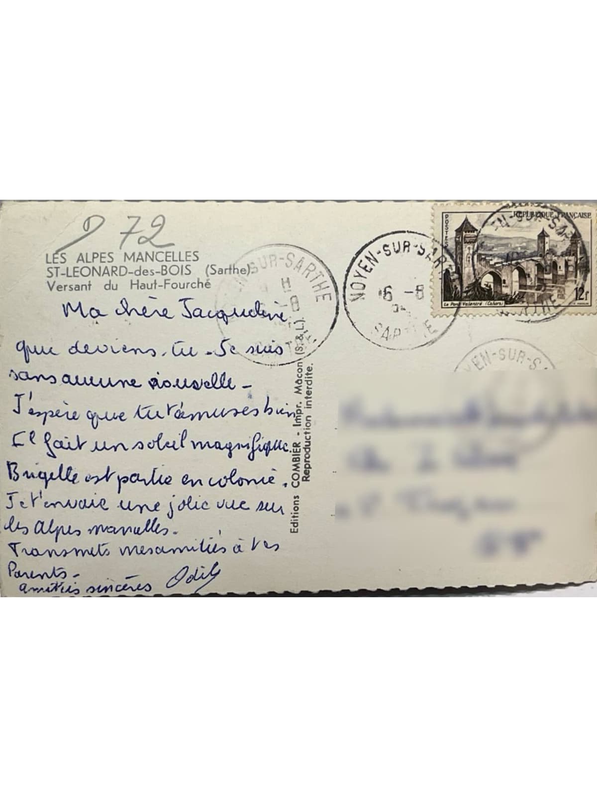 Verso de la carte postale