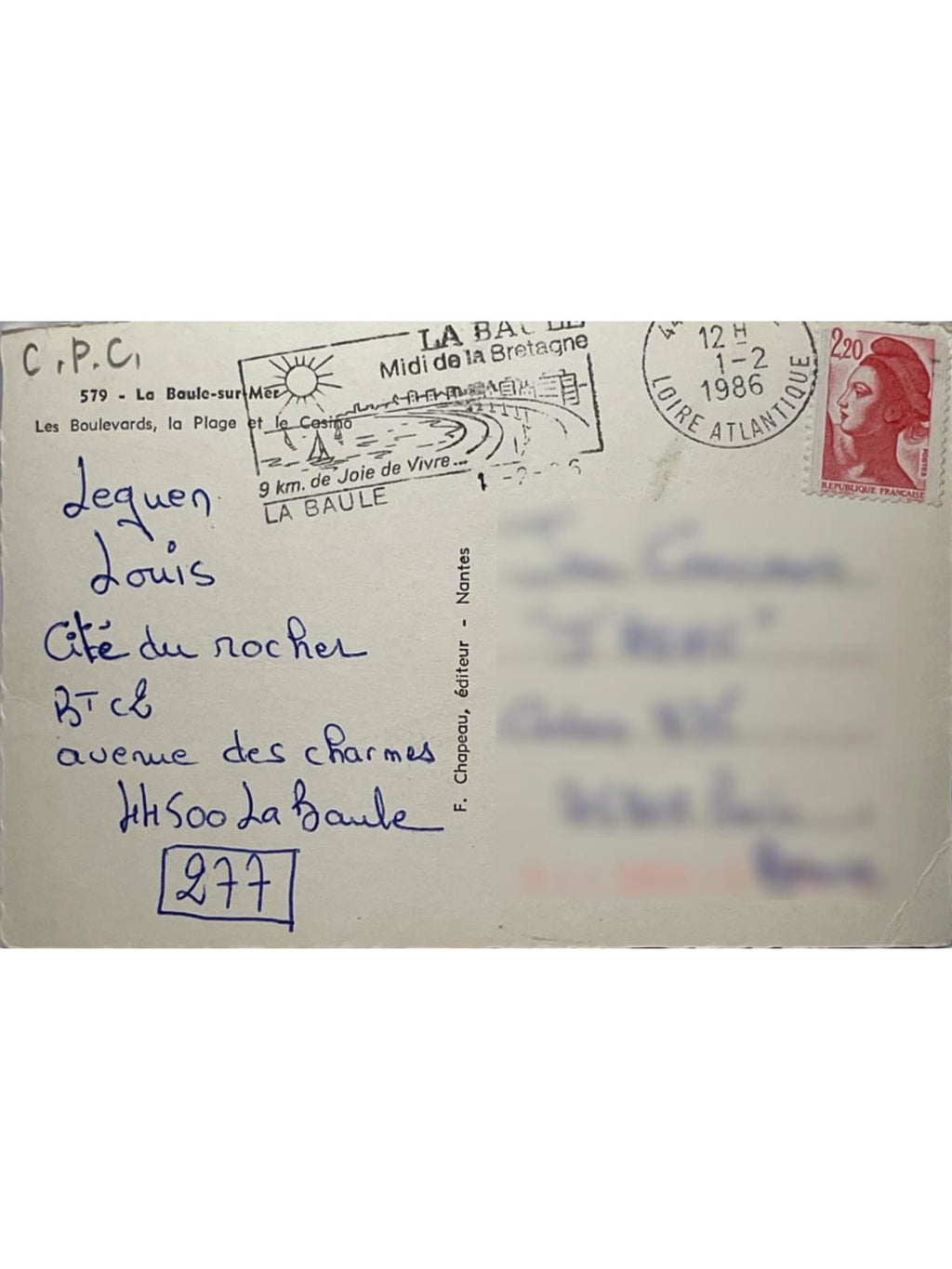 Verso de la carte postale