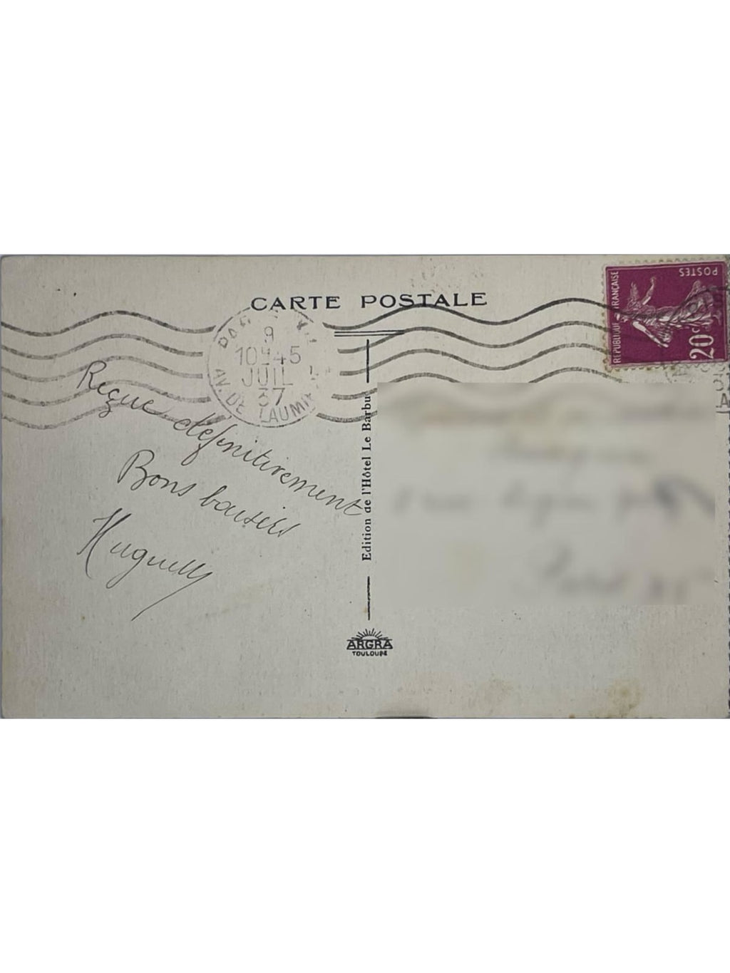 Verso de la carte postale