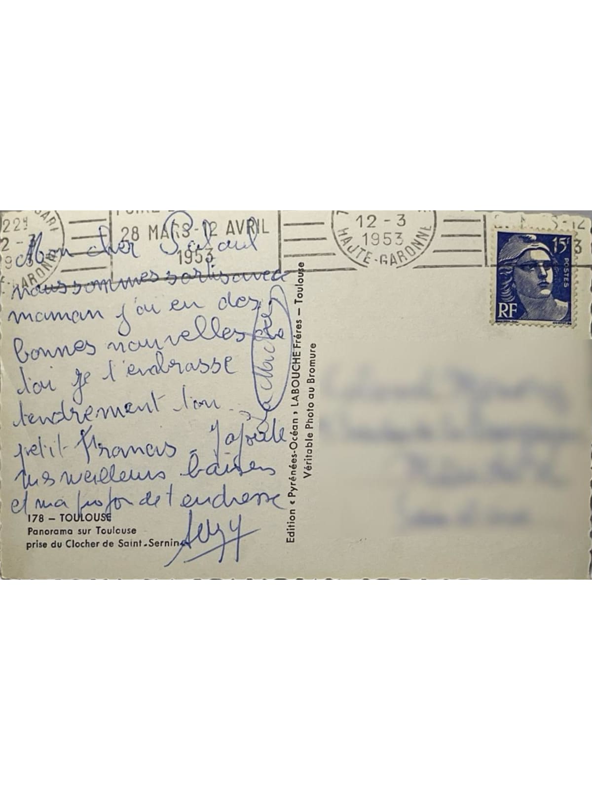Verso de la carte postale