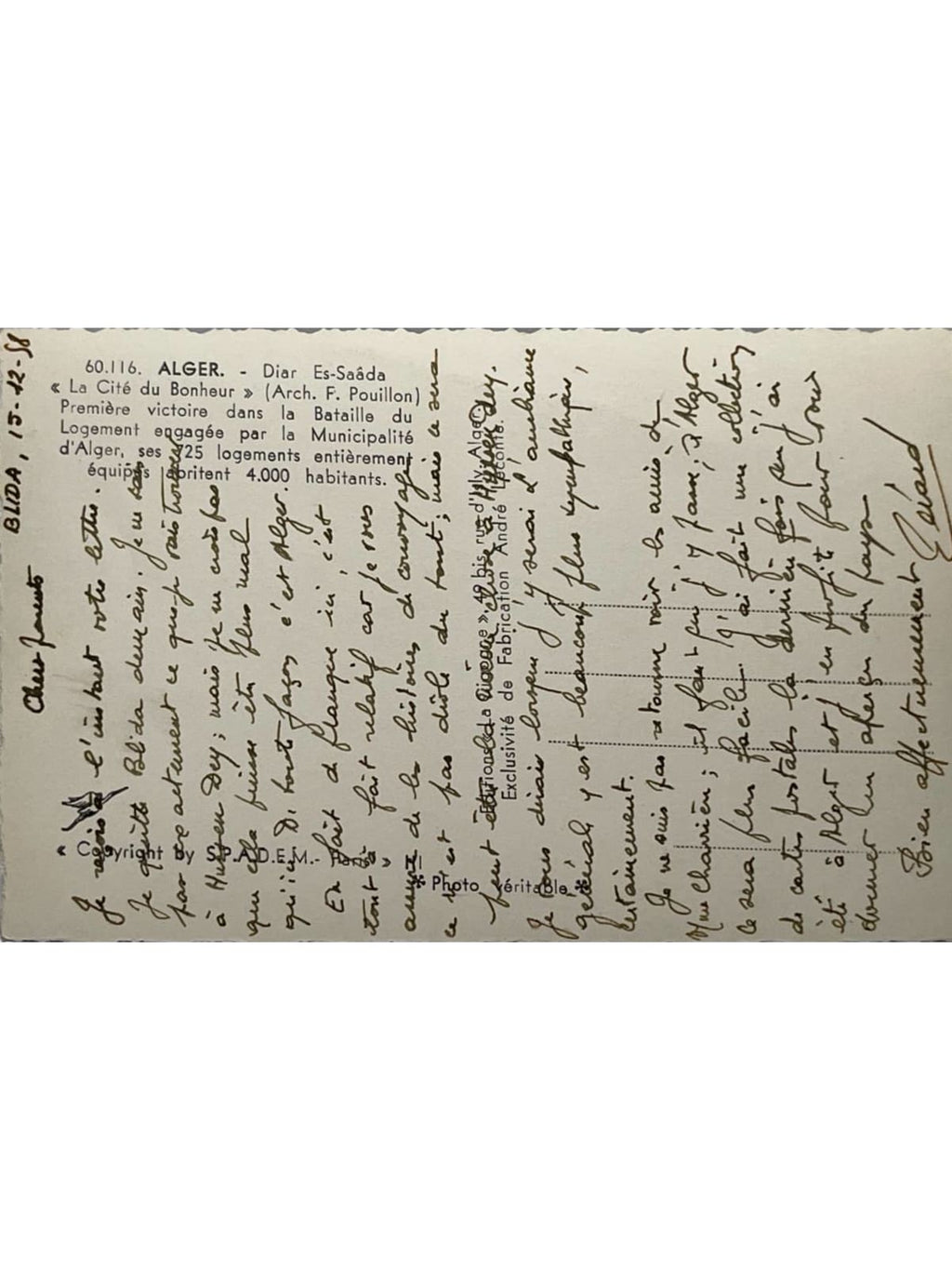 Verso de la carte postale