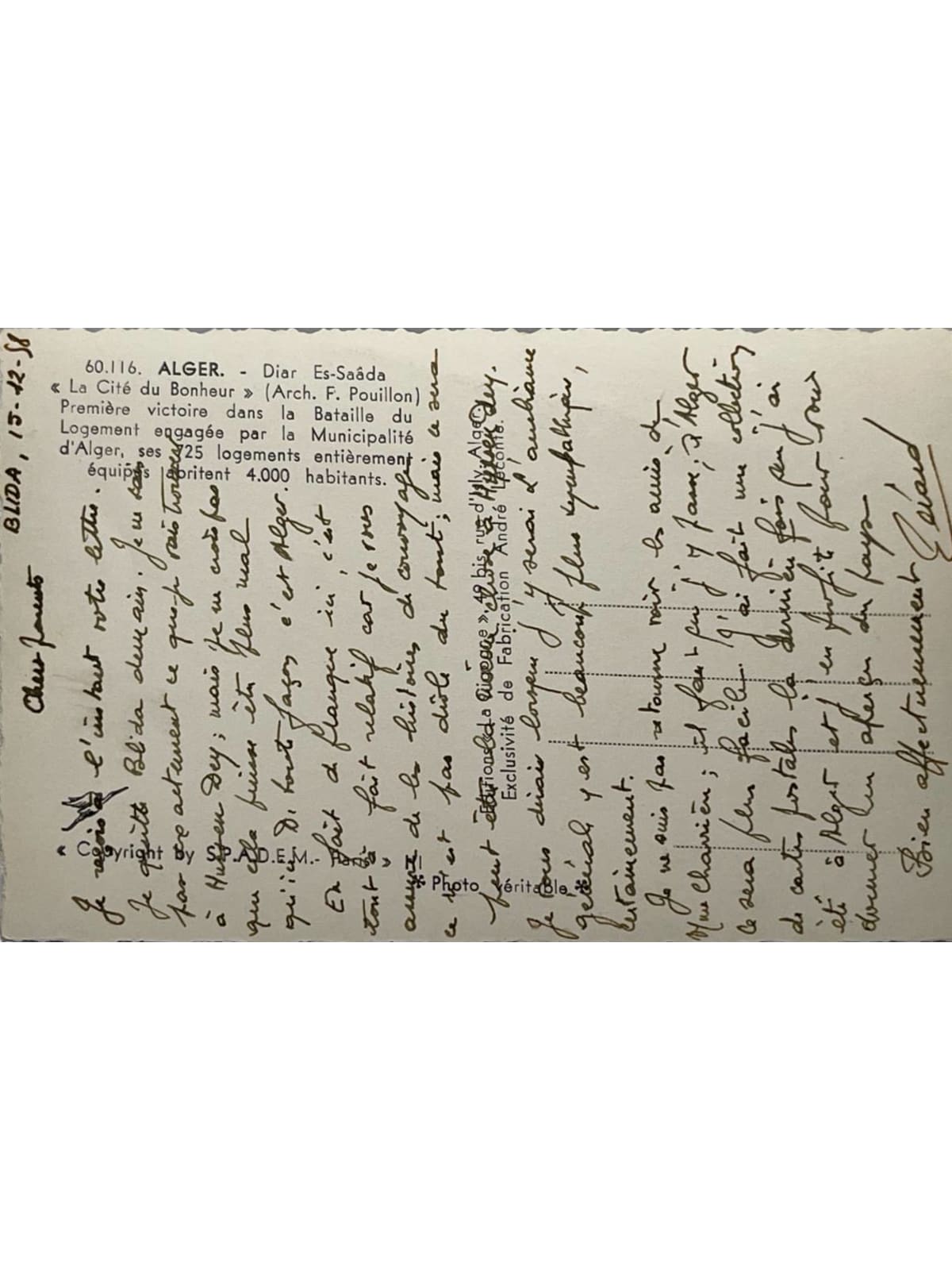 Verso de la carte postale
