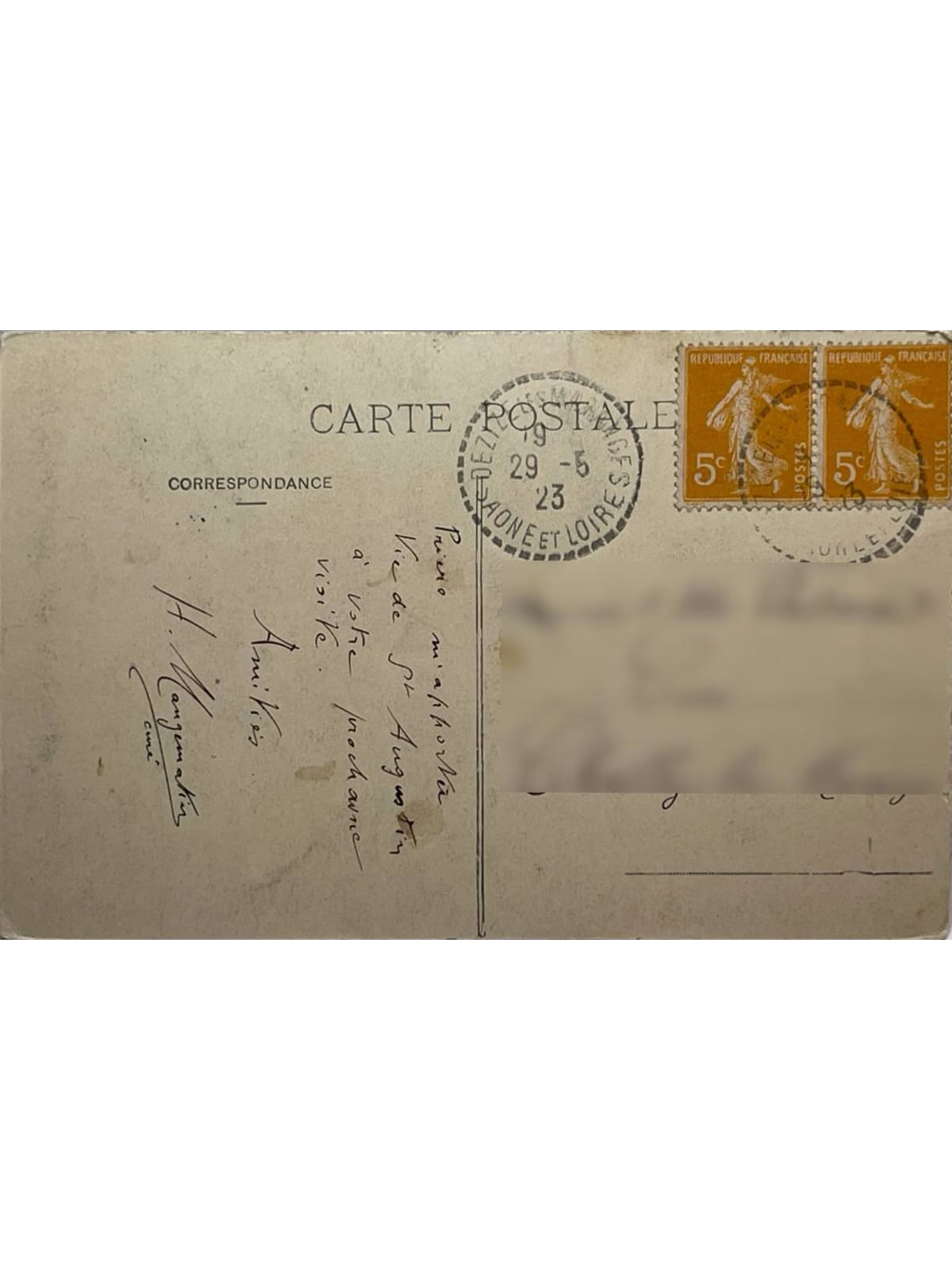 Verso de la carte postale