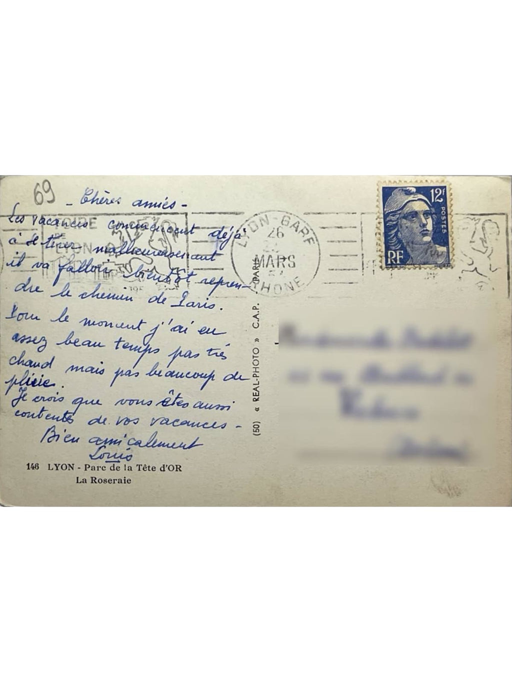 Verso de la carte postale