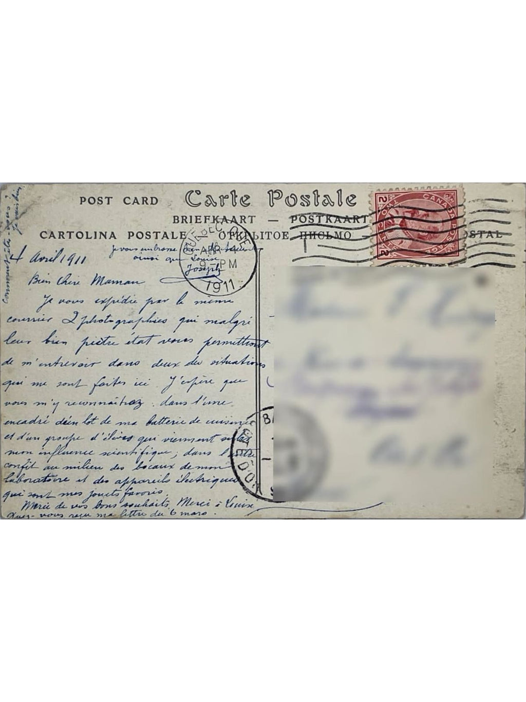 Verso de la carte postale