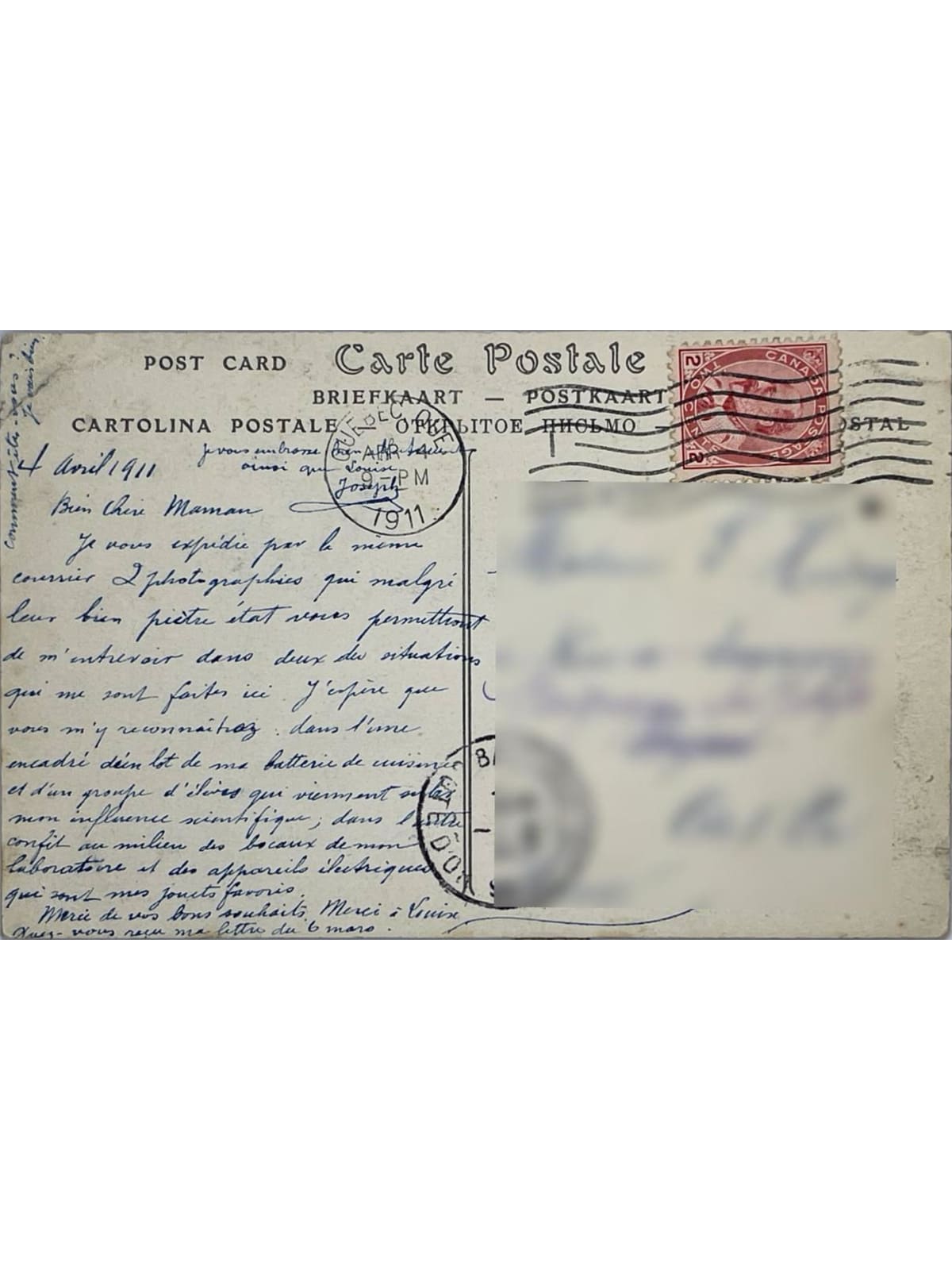 Verso de la carte postale