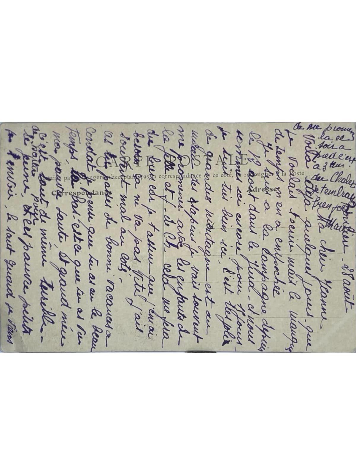 Verso de la carte postale