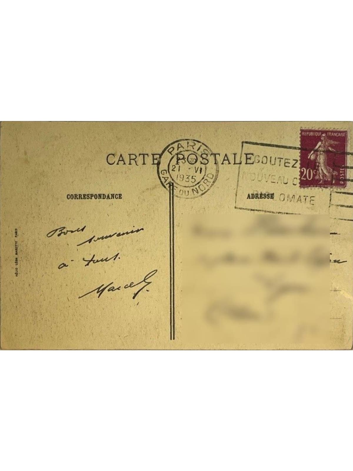 Verso de la carte postale