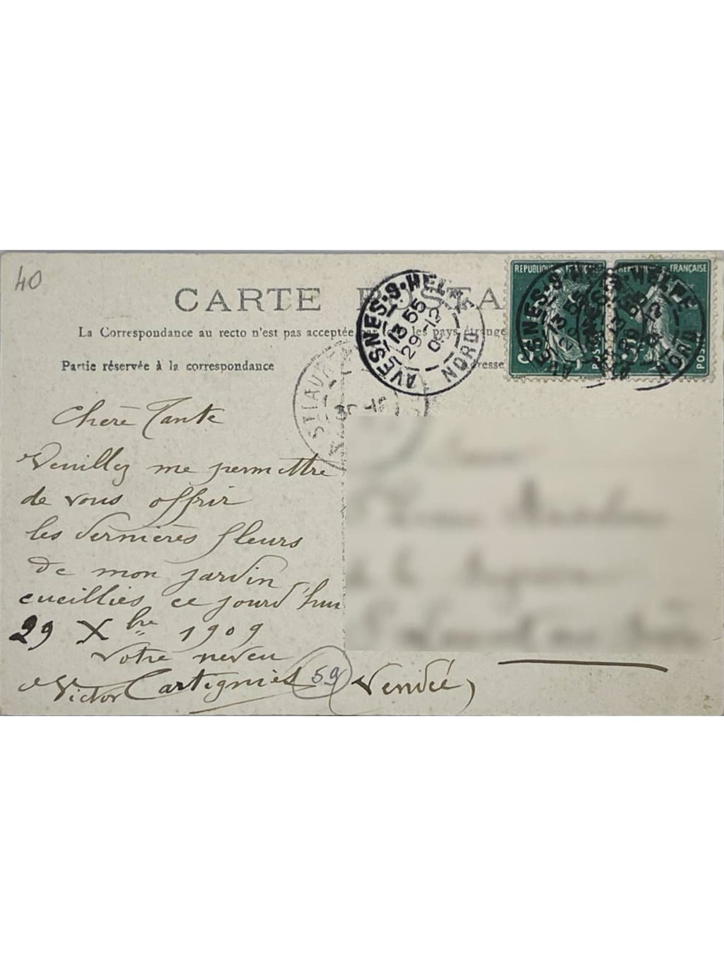 Verso de la carte postale