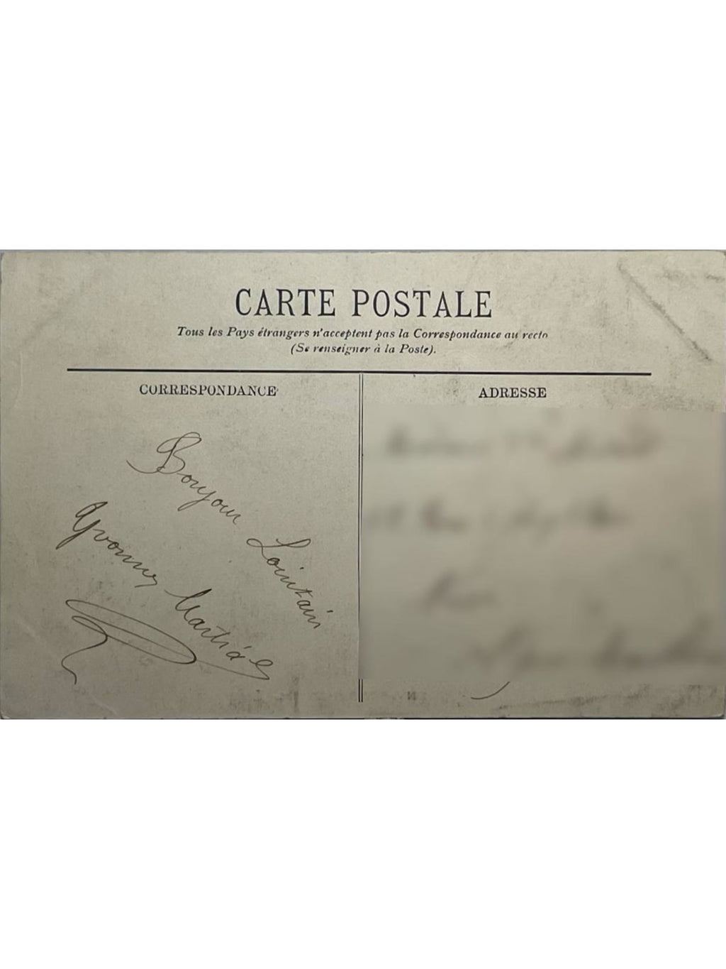Verso de la carte postale