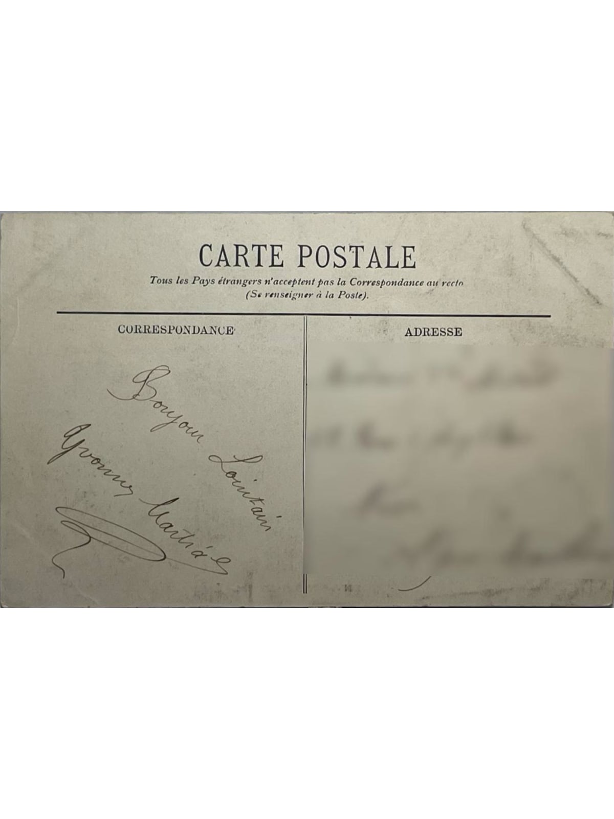 Verso de la carte postale