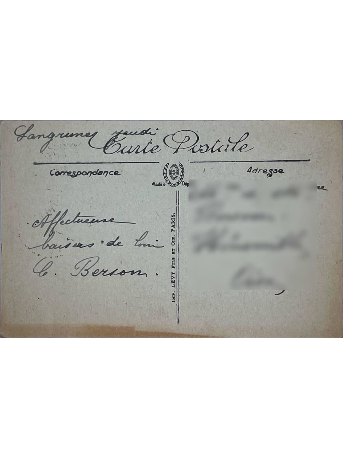 Verso de la carte postale