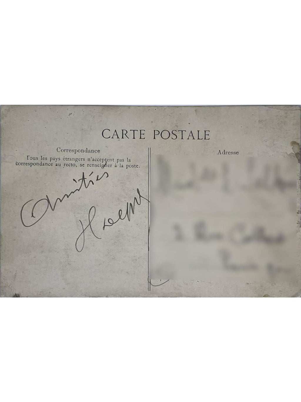 Verso de la carte postale
