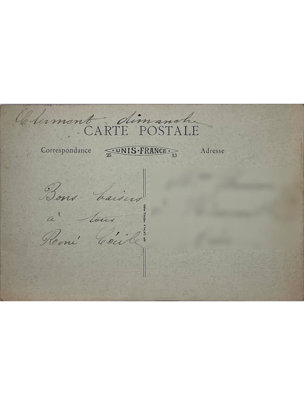 Verso de la carte postale