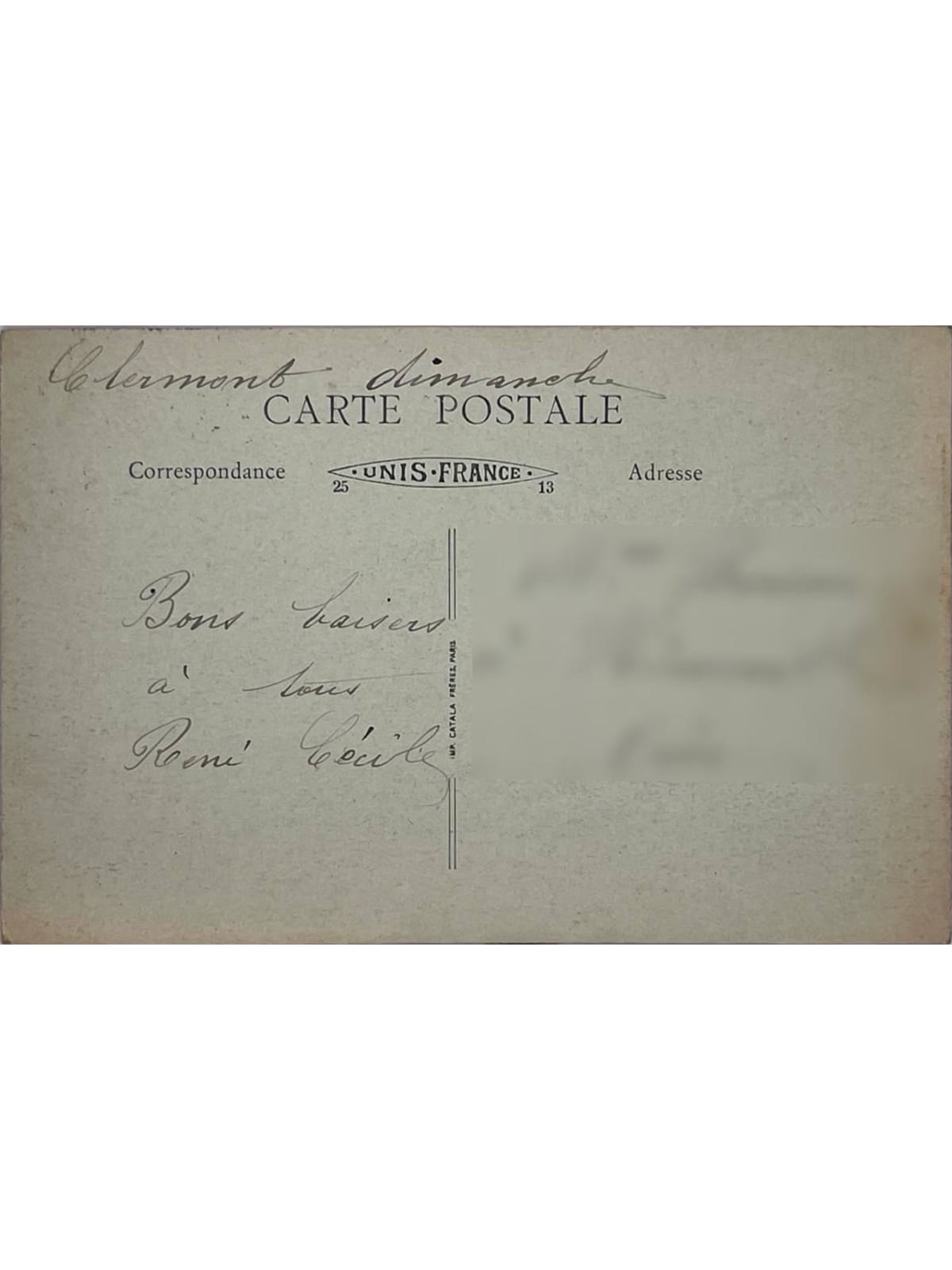 Verso de la carte postale